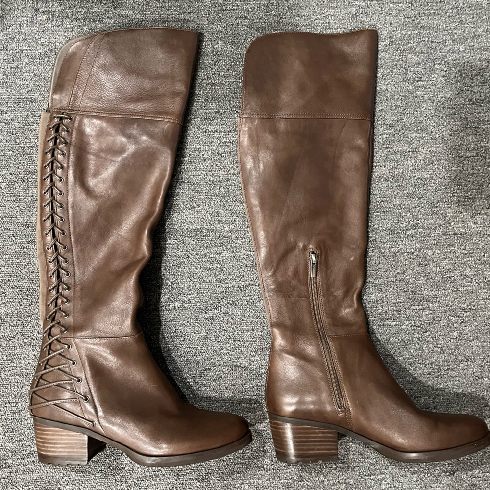 Vince Camuto Brown Over the Knee Boots with Streamlined Silhouette